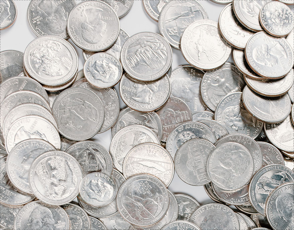 Collection of silver coins and bullion