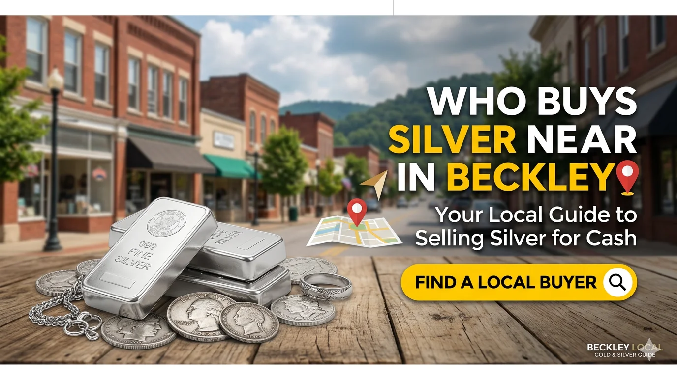 Silver bars and coins with Beckley local buyer guide text