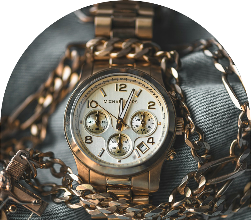 Gold watch and chains