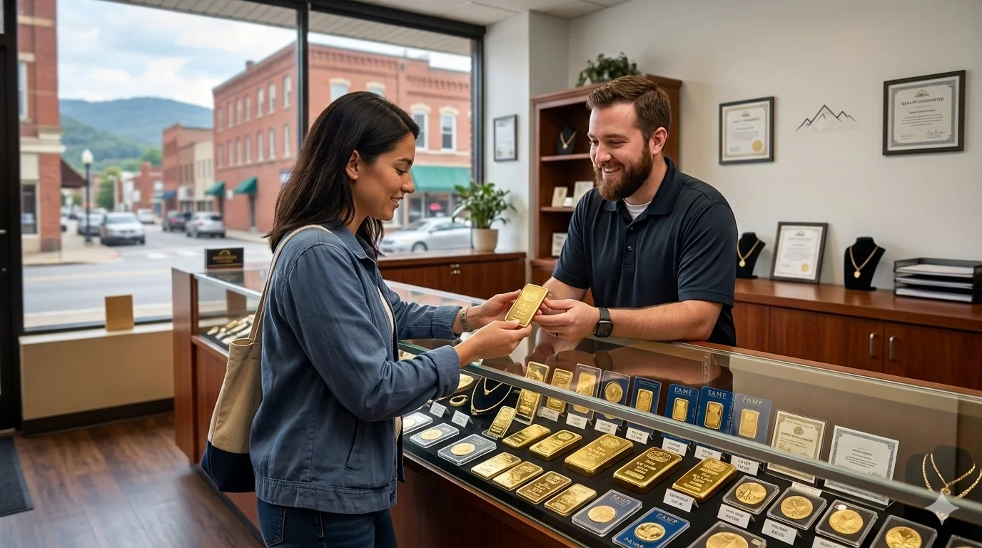 Customer buying a gold bar at a local Beckley jewelry counter