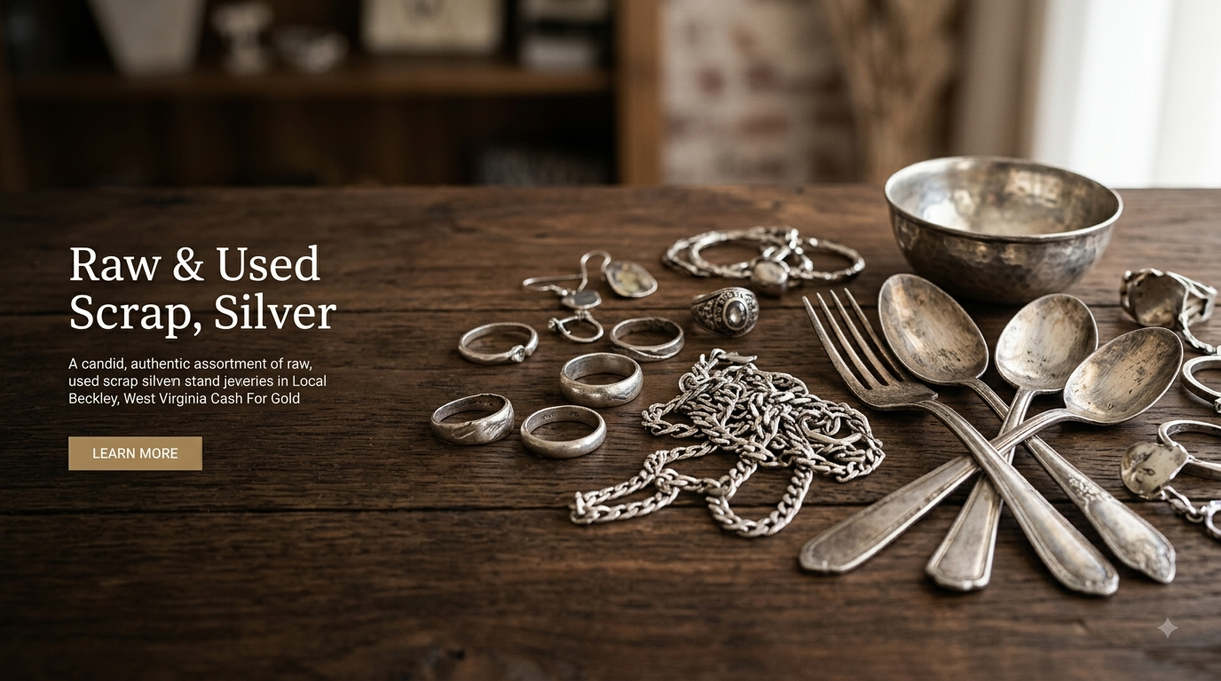 Assorted scrap silver jewelry, rings, and flatware ready for evaluation